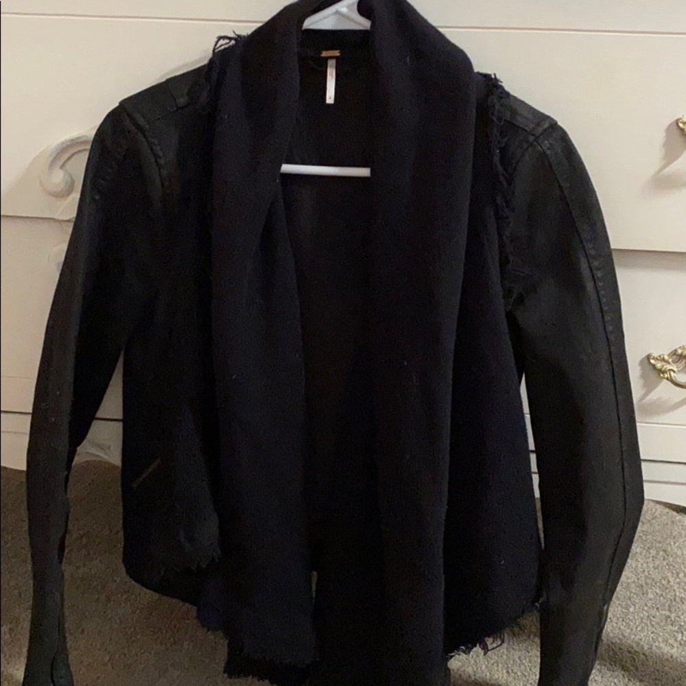 Free People Black Denim Jacket- Size 6